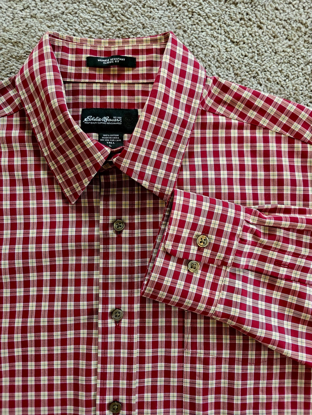 Eddie Bauer Men's Large Tall Wrinkle Resistant Plaid Button Down Shirt